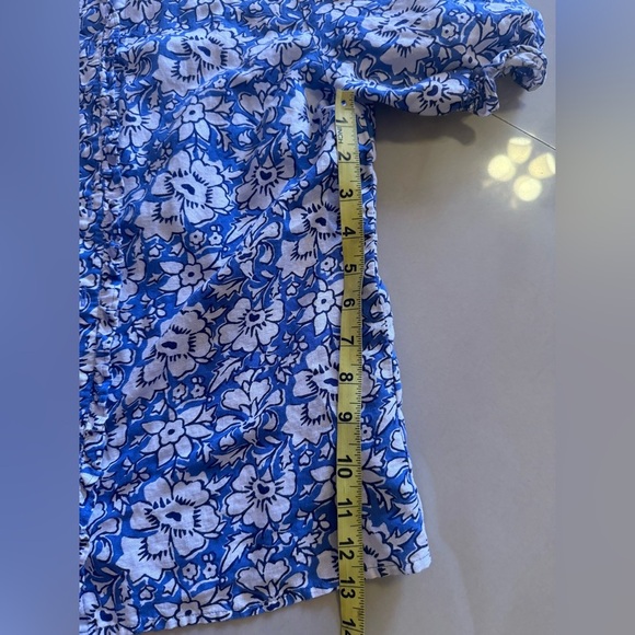 J Crew Linen-cotton blend ruffle top with puff sleeves  White/ Floral Summer XS - Picture 12 of 16